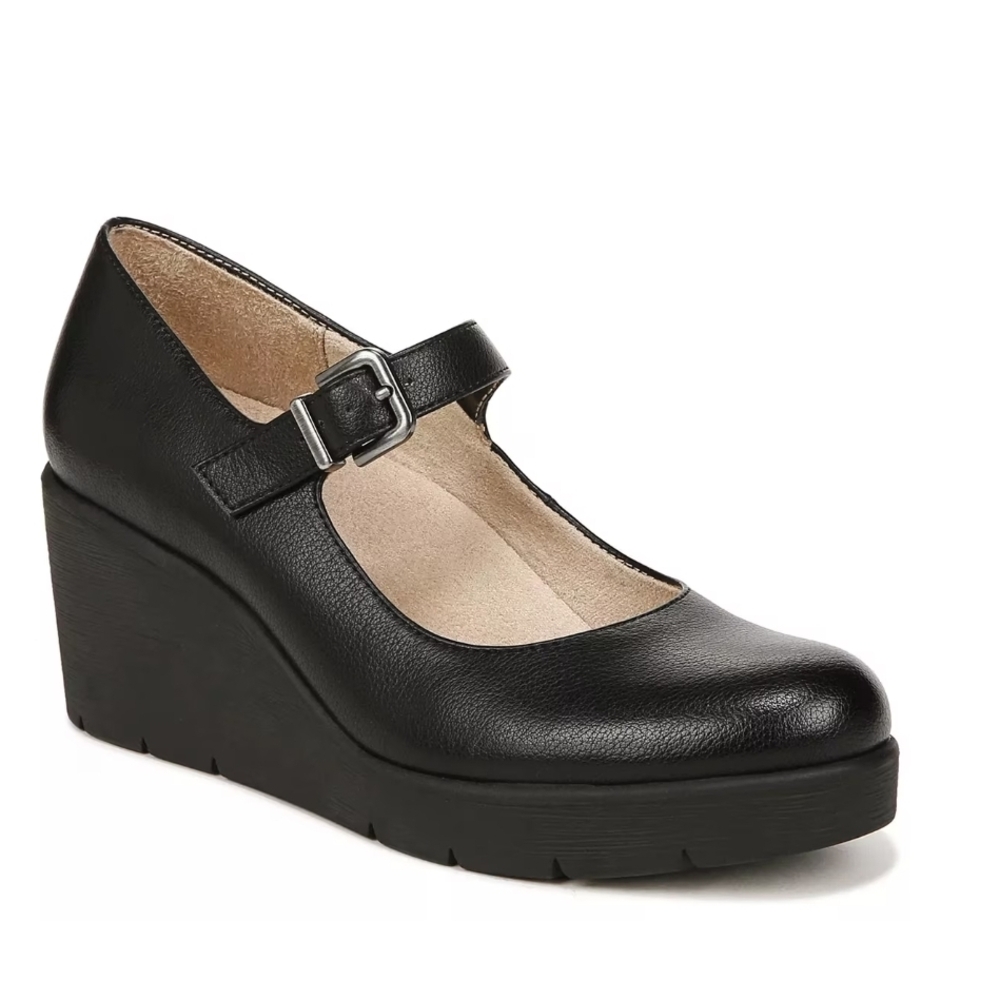 Black Wedge Mary Jane Shoes
